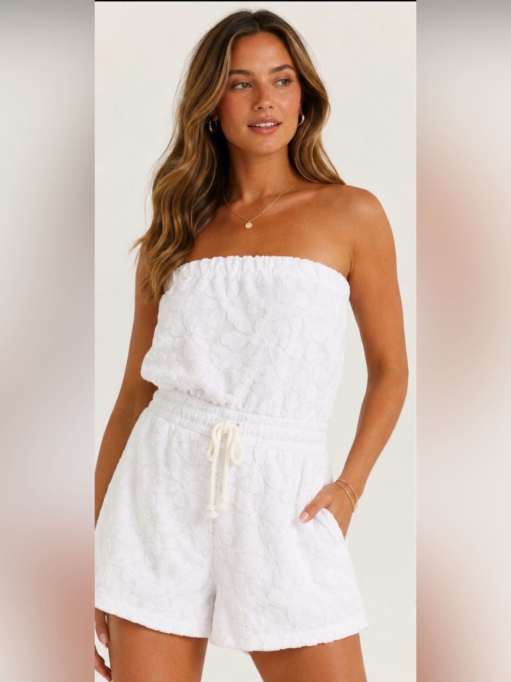 Kenny Flowers Santorini White Floral Terry Romper NWT Size L Resort Cover Up